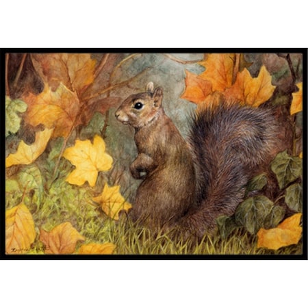 Grey Squirrel In Fall Leaves Indoor Or Outdoor Mat, 24 X 36